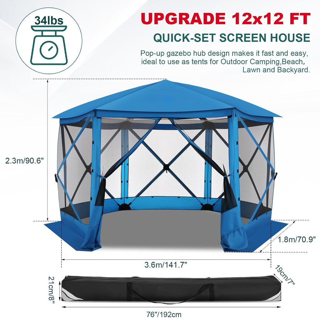 COBIZI 12x12 FT Pop Up Canopy Stargazing Tent, Gazebos On Clearance with Removable Roof,Instant Screened in Gazebo, Screen Tents Portable carpas para Patio for Outdoor Camping,Backyard, Garden, Blue