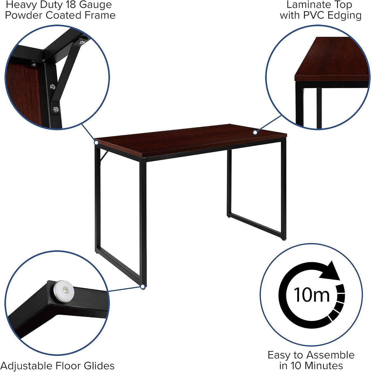 Flash Furniture Tiverton Industrial Modern Desk-Mahogany/Black Commercial Grade Computer Desk-47' Sturdy Home Office Desk-Writing Desk