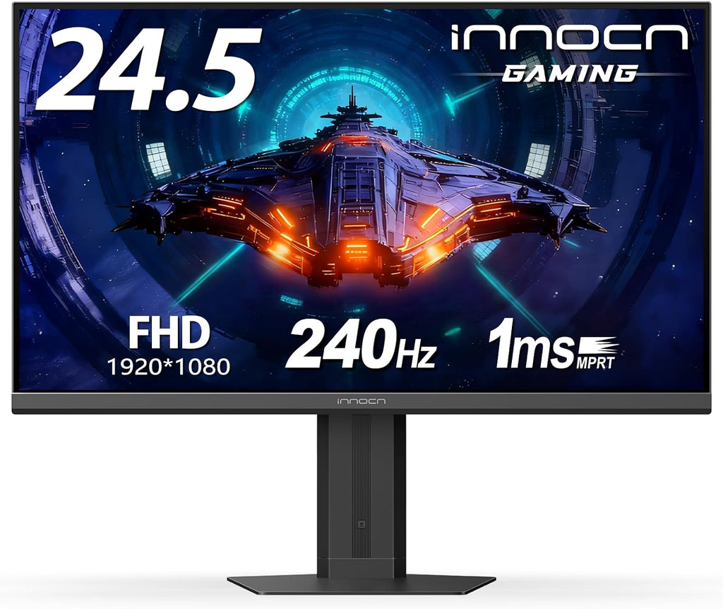 INNOCN 24.5' Monitor 1920 x 1080p 240Hz 1ms Gaming PC Computer IPS Display HDR400 HDMI, DisplayPort, Height/Pivot Adjustable Stand, Mountable, Black - 25G2H Plus