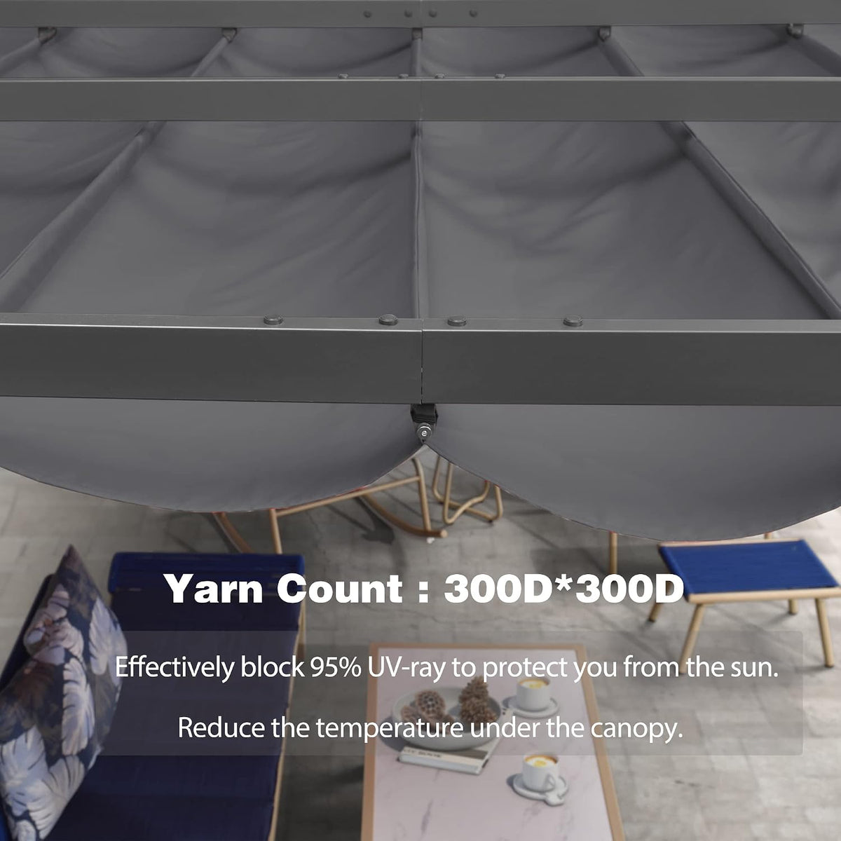 PURPLE LEAF Pergola Shade Cover for 10' X 10' Deck Porch Outside Outdoor Retractable Durable Fabric Canopy Replacement Top Only Gray
