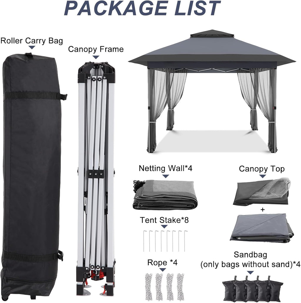 GarveeLife 12 ft x12 ft Softtop Gazebo, Outdoor Pop Up Gazebo with Mosquito Netting, Party Tent & Shelter with Double Roofs for Gardens, Patios, Lawns