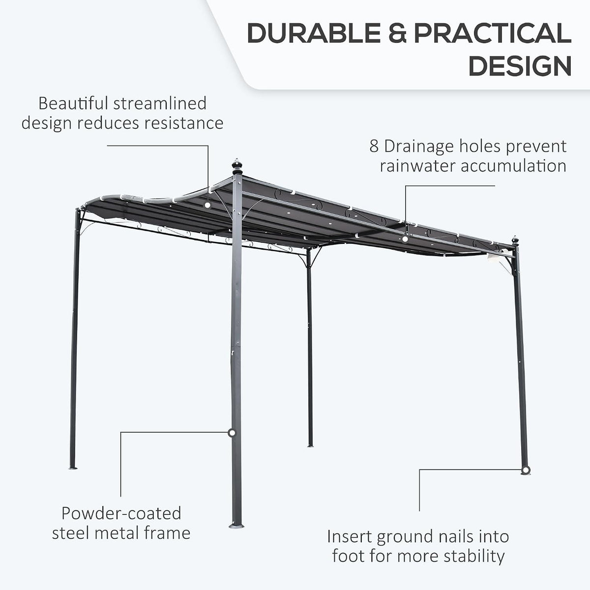 Outsunny 10' x 10' Steel Outdoor Pergola Gazebo, Patio Canopy with Weather-Resistant Fabric and Drainage Holes for Backyard, Deck, Garden, Gray