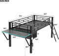 Bellemave Twin Loft Bed with Desk, Gaming mid loft Bed with Desk, LED for Adults, Teens, Kids, Black