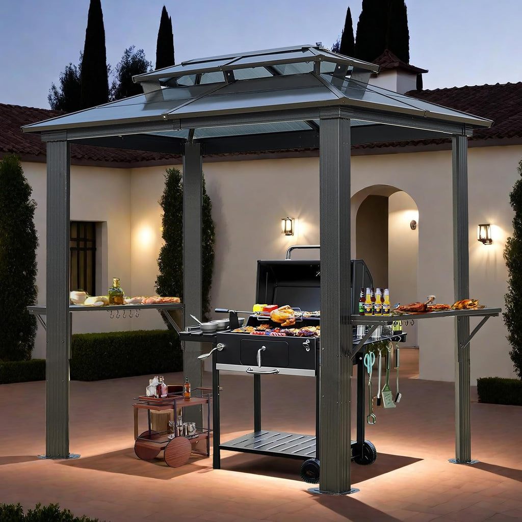 Endark 8'x5' Grill Hardtop Polycarbonate Gazebo with Double Roof, Aluminum Frame and Galvanized Steel Construction, Ideal for Patio, Lawn, and Backyard