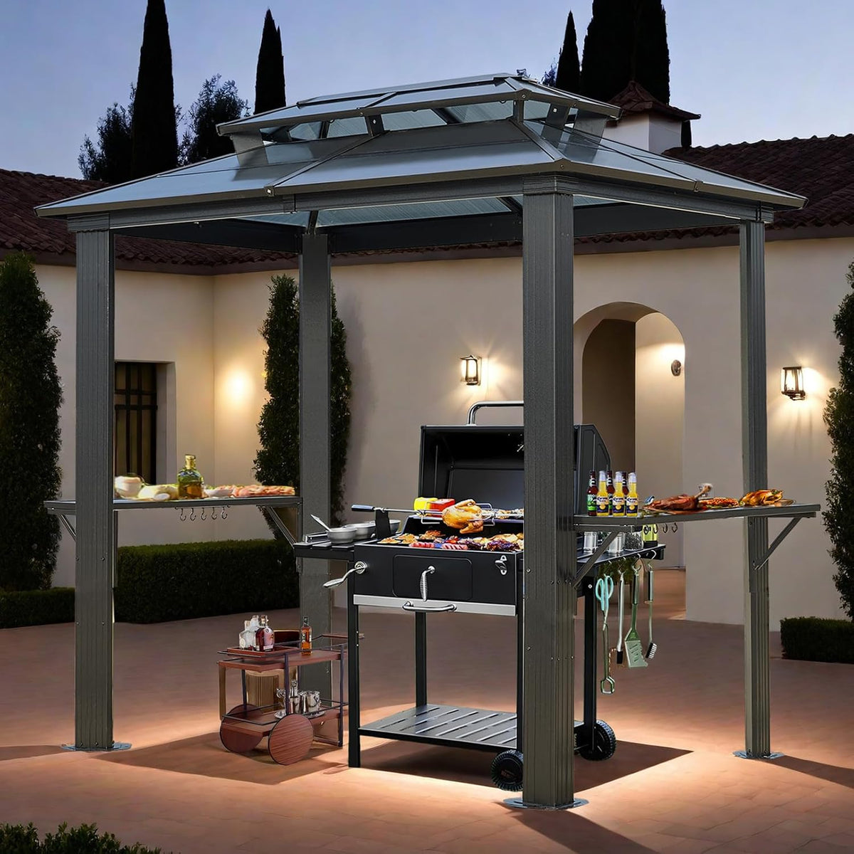 Endark 8'x5' Grill Hardtop Polycarbonate Gazebo with Double Roof, Aluminum Frame and Galvanized Steel Construction, Ideal for Patio, Lawn, and Backyard