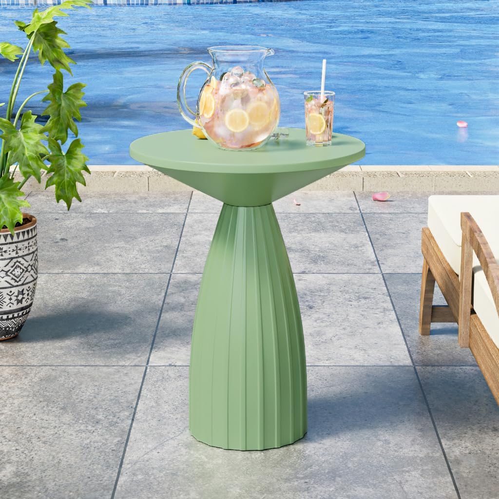 Round Small Patio Side Table Set of 2, Patio Accent End Table, Metal Steel Outdoor Side Table, for Garden, Pool, Yard, Balcony, Living Room, Deck, Weather Resistant, No Assembly
