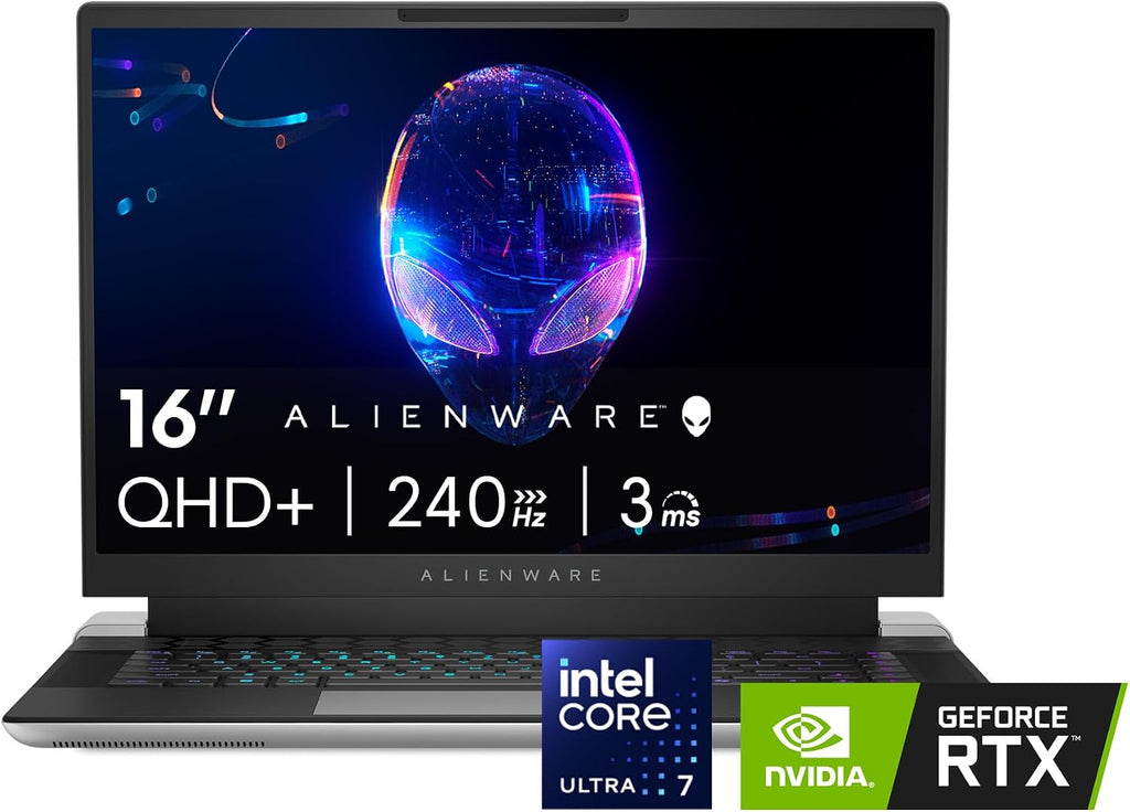 Alienware X16 R2 Gaming Laptop - 16-inch QHD+ 240Hz 3ms Display, Intel Core Ultra 7-155H, 16GB LPDDR5X RAM, 1TB SSD, NVIDIA GeForce RTX 4070 8GB GDDR6, Windows 11 Home, Onsite Service - Lunar Silver