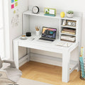 Tangkula 48' Computer Desk with Hutch, Home Office Writing Study Desk with Storage Shelves, Cable Management Hole, Laptop Desk, Desk for Bedroom, Computer Workstation (White)