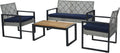 BEEFURNI Wicker Patio Furniture Outdoor Conversation Set of 4, Rattan Outdoor Furniture Set, Acacia Wood Table, 2 Chairs, 1 Loveseat, 2' Cushions, All Weather Set for Patio, Porch, Balcony (Gray)