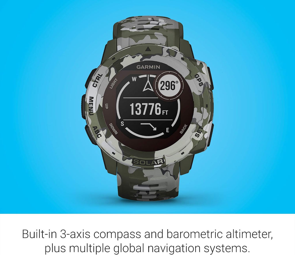 Garmin Instinct Solar, Rugged Outdoor Smartwatch with Solar Charging Capabilities, Built-in Sports Apps and Health Monitoring, Lichen Camo (Renewed)