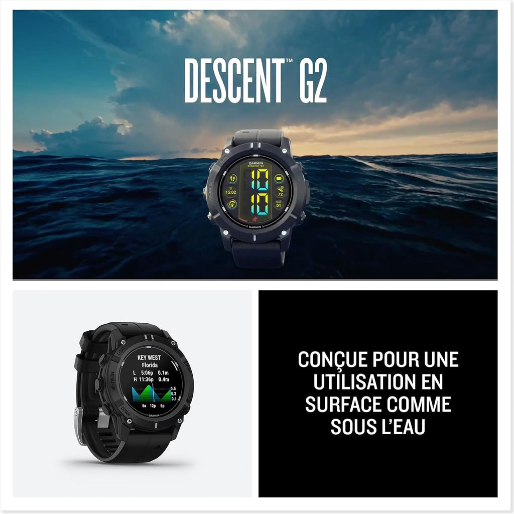 Garmin® Descent™ G2, Watch-Style Dive Computer, Bright AMOLED Display, Multiple Dive Modes, Health and Wellness Features, Black with Black Band
