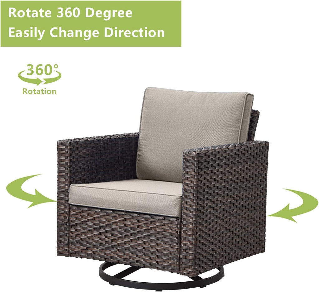 Rilyson Luxury Wicker Outdoor Patio Furniture Set - 7 Piece Patio Conversation Set with 4 Swivel Rocker Chairs,2 Rattan Ottoman and 1 Couch for Outside Porch Deck Backyard(Brown/Grey)