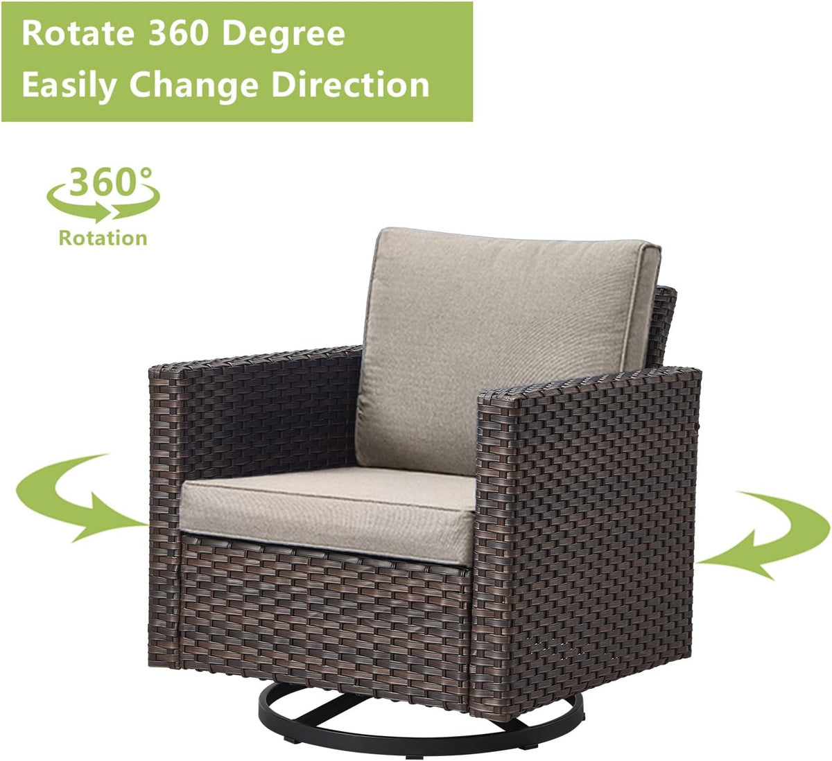 Rilyson Luxury Wicker Outdoor Patio Furniture Set - 7 Piece Patio Conversation Set with 4 Swivel Rocker Chairs,2 Rattan Ottoman and 1 Couch for Outside Porch Deck Backyard(Brown/Grey)