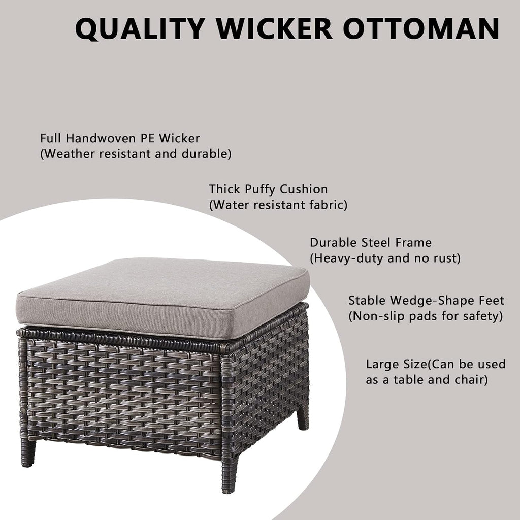 Rilyson Wicker Patio Furniture Set - 4 Piece Rattan Outdoor Sectional Conversation Sets with 2 Swivel Rocking Chairs,2 Ottomans for Porch Deck Garden(Mixed Grey/Grey)