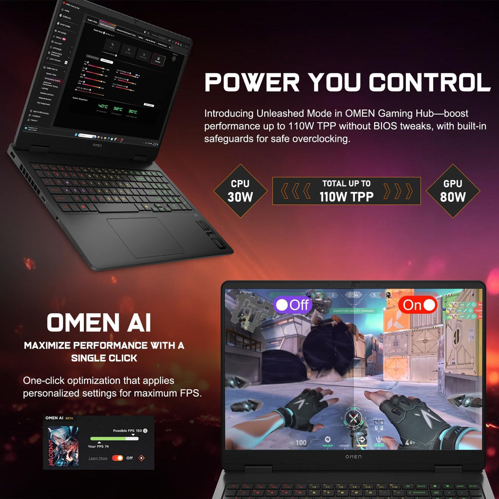 HP OMEN 16 Slim RTX 5070 Gaming Laptop, Intel Ultra 9 285H, NVIDIA RTX 5070, HyperX Audio, 16' FHD+ Anti-Glare, 64GB DDR5, 2TB SSD, 4-Zone RGB Backlit KB, Windows 11 Pro, Bundle Laptop Cooler