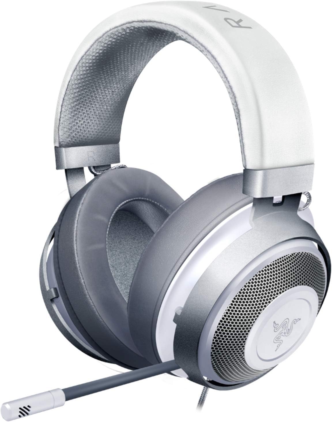 Razer Kraken Gaming Headset: Lightweight Aluminum Frame, Retractable Noise Isolating Microphone, for PC, PS4, PS5, Switch, Xbox One, Xbox Series X & S, Mobile, 3.5 mm Audio Jack - Mercury White