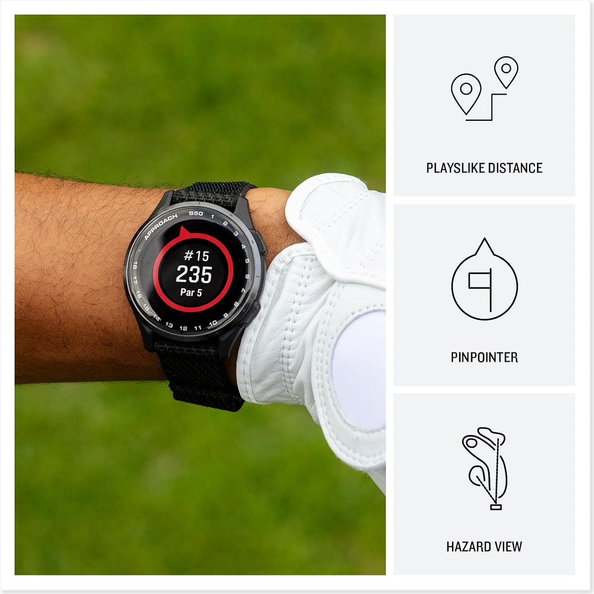 Garmin Approach S50 (Cream Gold/Ivory) Golf GPS Smartwatch Gift Box Bundle - 1.2' AMOLED Display, On-Course Features, Wrist Heart Rate with PlayBetter Screen Protectors, Wall Adapter & Hard Case