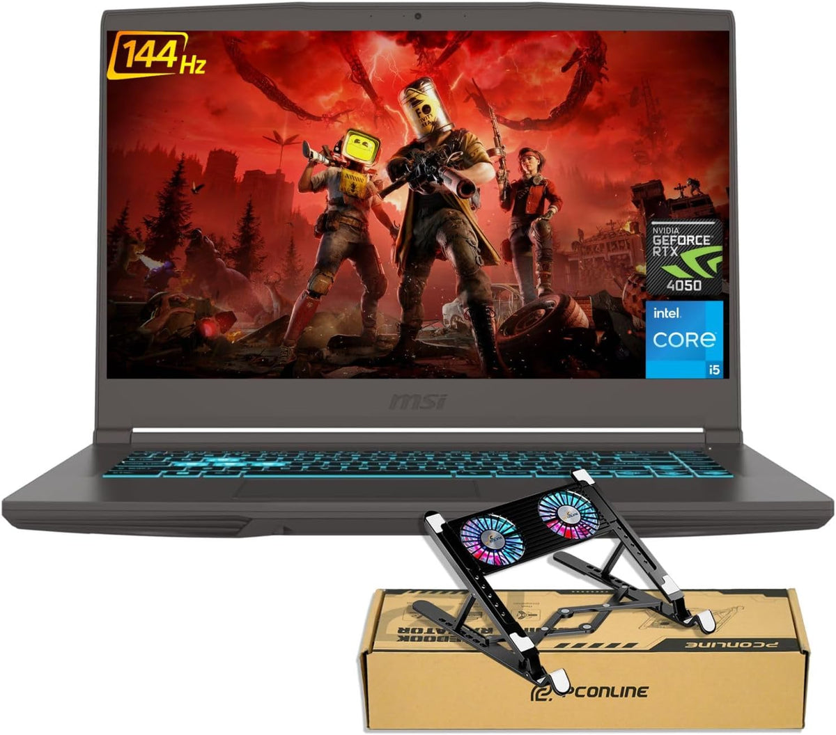 msi Thin 15 RTX 4050 Gaming Laptop, 15.6' FHD 144Hz Display, Intel Core i5-13420H, 16GB RAM, 1TB SSD, RJ-45, Backlit Keyboard, Bundle with PCO Laptop Cooler, Grey, Windows 11 Home