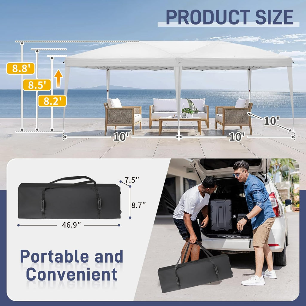 VINGLI 10x20 Pop Up Canopy Tent with Sidewalls, Outdoor Gazebo Canopy Tent, Patio Event Tents Outdoor Event Shelter for Parties (White)