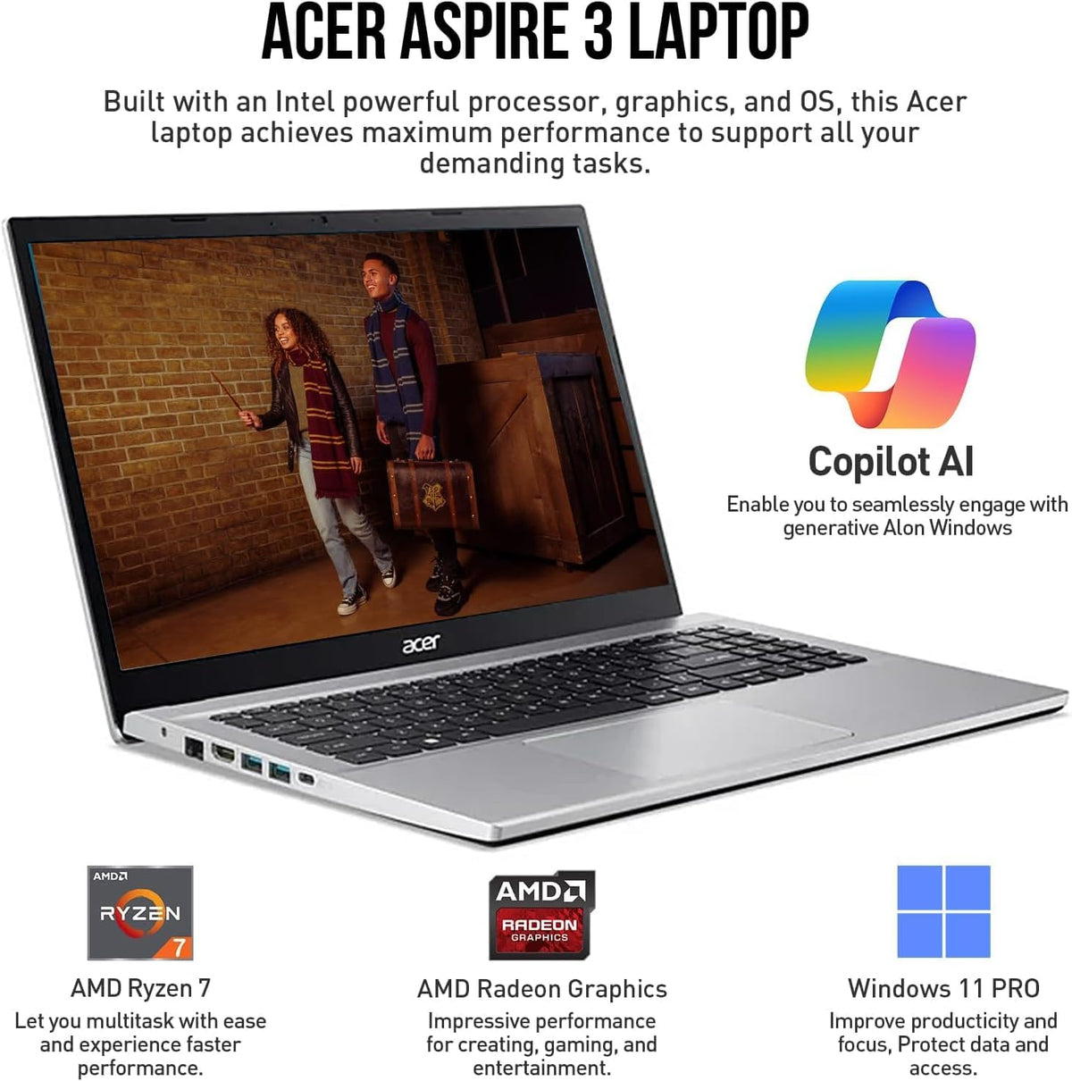 acer Aspire 3 High-Performance Laptop Computer | for Student and Business | 15.6-inch FHD | AMD Ryzen 7-5700U (Beats i7-1250U) | 16GB RAM, 1TB SSD | Ethernet Port | Copilot AI | Windows 11 Home