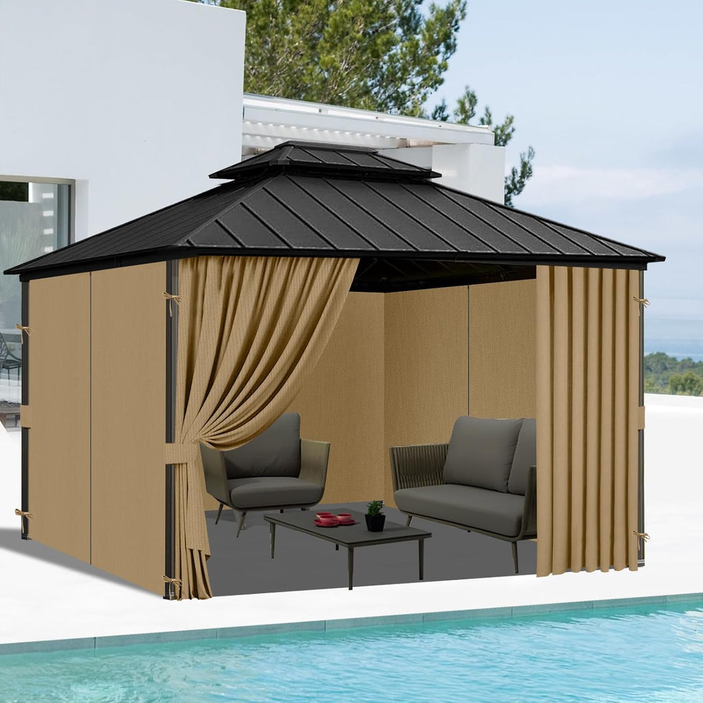 12'x12' Gazebo Curtains Outdoor Waterproof, 4-Panels Sidewalls with Zipper, Universal Replacement for Patio Privacy Screen(Only Curtains)