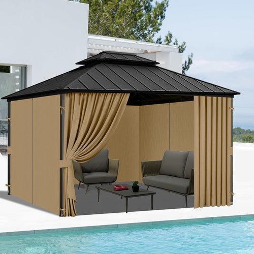 12'x12' Gazebo Curtains Outdoor Waterproof, 4-Panels Sidewalls with Zipper, Universal Replacement for Patio Privacy Screen(Only Curtains)