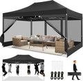 COBIZI 10x15 Heavy Duty Pop Up Canopy with 4 Sidewalls, Commercial Gazebo Party Tent with Mosquito Netting Wall Easy Set Up Outdoor Instant Screen Tent for Backyard, Patio, Garden, Black