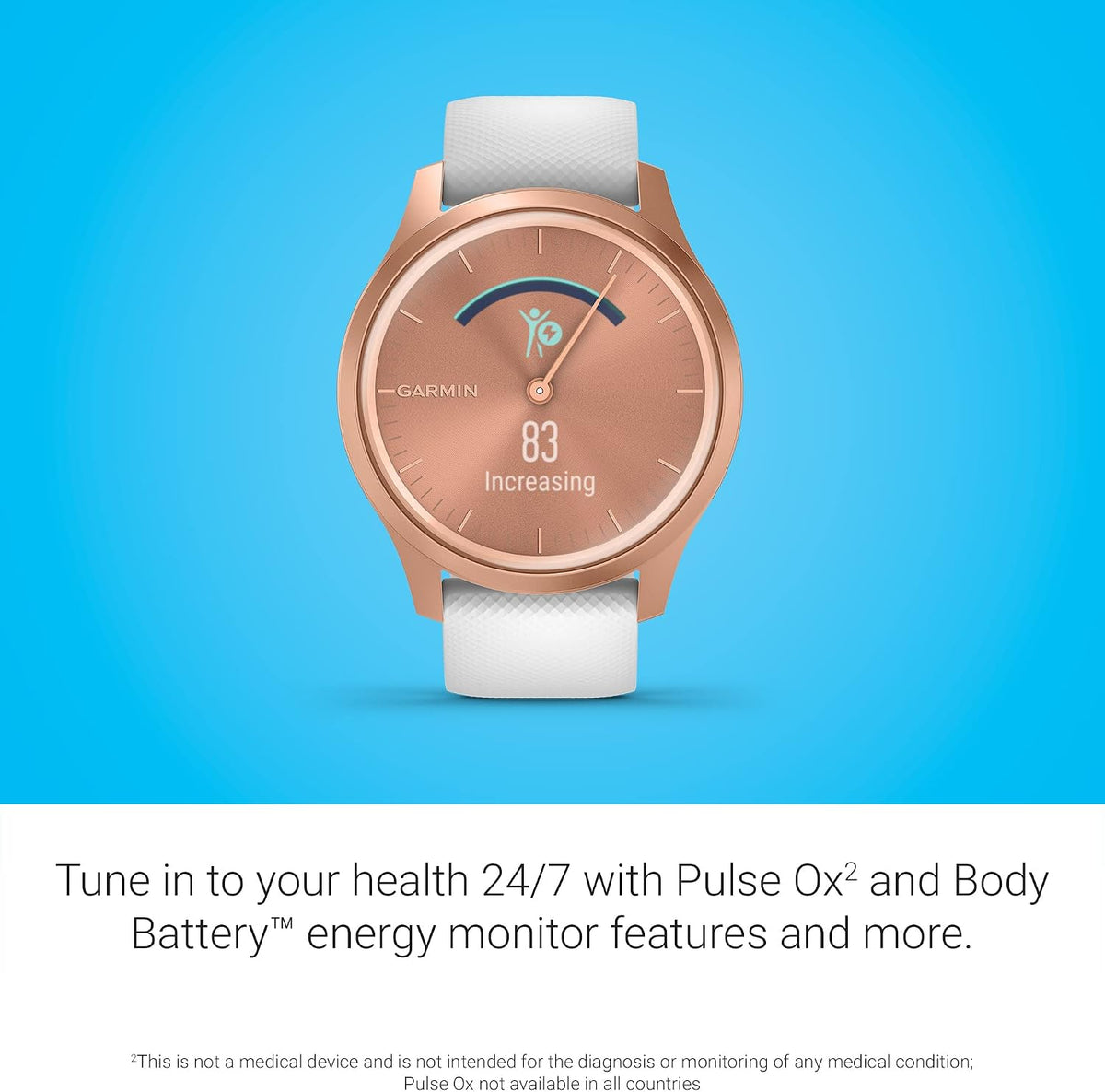 Garmin vivomove Style, Hybrid Smartwatch with Real Watch Hands and Hidden Color Touchscreen Displays, Rose Gold with White Silicone Band