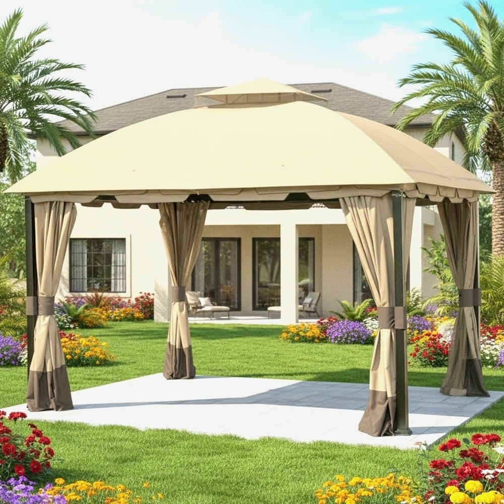 Garden Winds Reinforced Replacement Canopy Top Cover Compatible with The L-GZ215PST-A, L-GZ659PST, 810138517, 810046339, A111011500 South Hampton 11' x 13' Gazebo - Classic Sand, RipLock 350