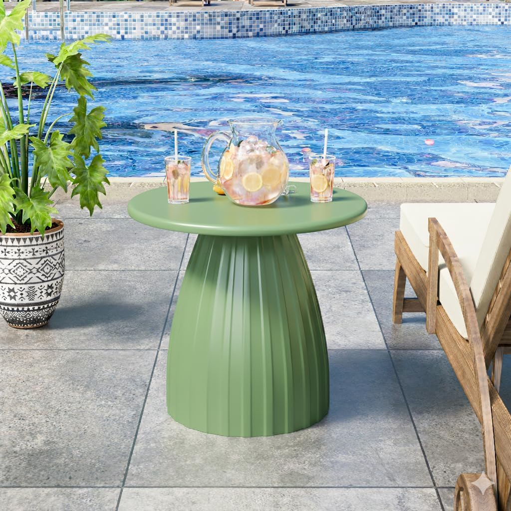Round Small Patio Side Table Set of 2, Patio Accent End Table, Metal Steel Outdoor Side Table, for Garden, Pool, Yard, Balcony, Living Room, Deck, Weather Resistant, No Assembly