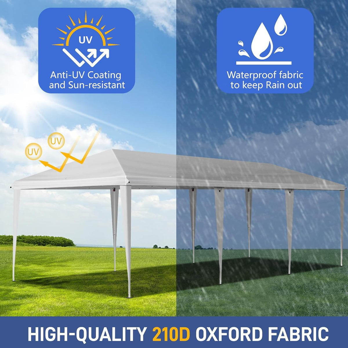 VINGLI 10x30 Pop Up Canopy Tent, Outdoor Tent Canopy Foldable Portable Canopies for Camping, Patio, Parties, EZ Up Gazebo Canopy with Carry Bag(White)