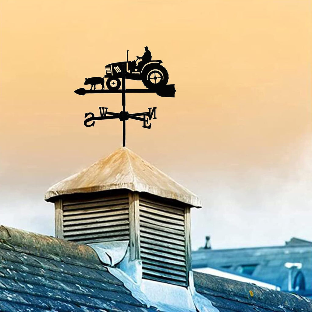 Tractor and Pig Weather Vane Stainless Steel Decorative Weathervane Antique Style Wind Direction Indicator Suitable for Home, Barn or Pavilion, Garden Decoration
