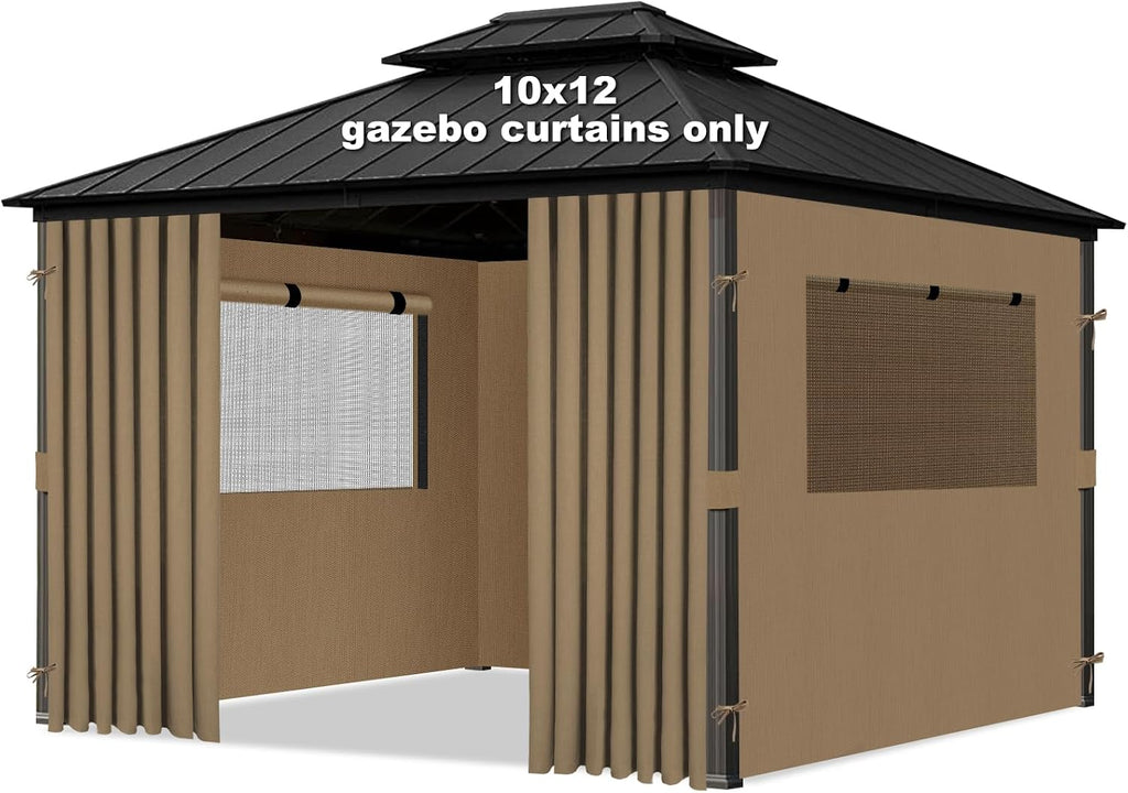 10'x12' Gazebo Curtains Outdoor Waterproof, 4-Panels Sidewalls with Zipper, Universal Replacement for Patio Privacy Screen(Only Curtains)