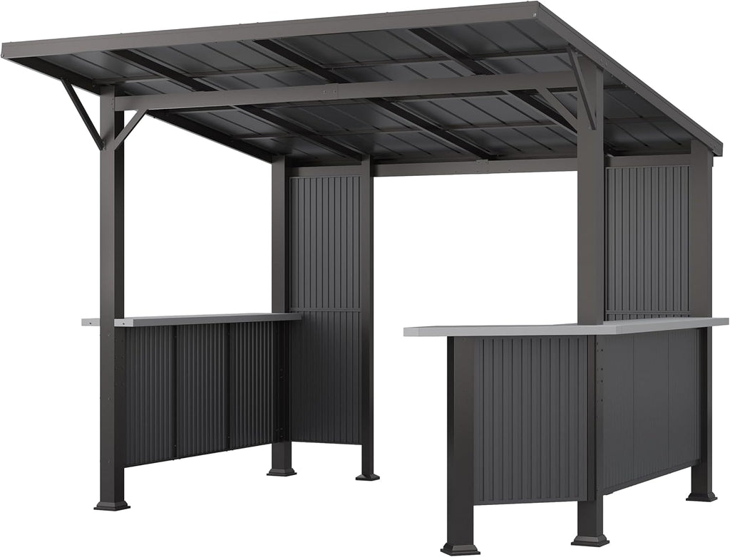 Kurapika 10' x 10'Hardtop BBQ Outdoor Gazebo,Waterproof Sloping Roof and Sturdy Steel Frame, Extended Bar Tops, Smoke-Venting Iron Canopy for Patio, Yard, Garden, for Familie Party
