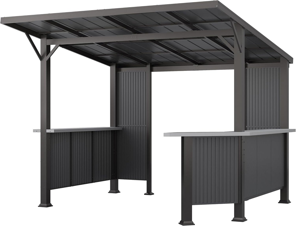 Kurapika 10' x 10'Hardtop BBQ Outdoor Gazebo,Waterproof Sloping Roof and Sturdy Steel Frame, Extended Bar Tops, Smoke-Venting Iron Canopy for Patio, Yard, Garden, for Familie Party