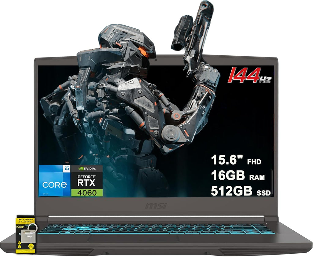 MSI Thin 15 Gaming Laptop 15.6' FHD IPS 144Hz Intel Octa-core i5-13420H (Beats i7-12650H) 16GB RAM 512GB SSD GeForce RTX 4060 Backlit USB-C Win11 w/ICP Hub