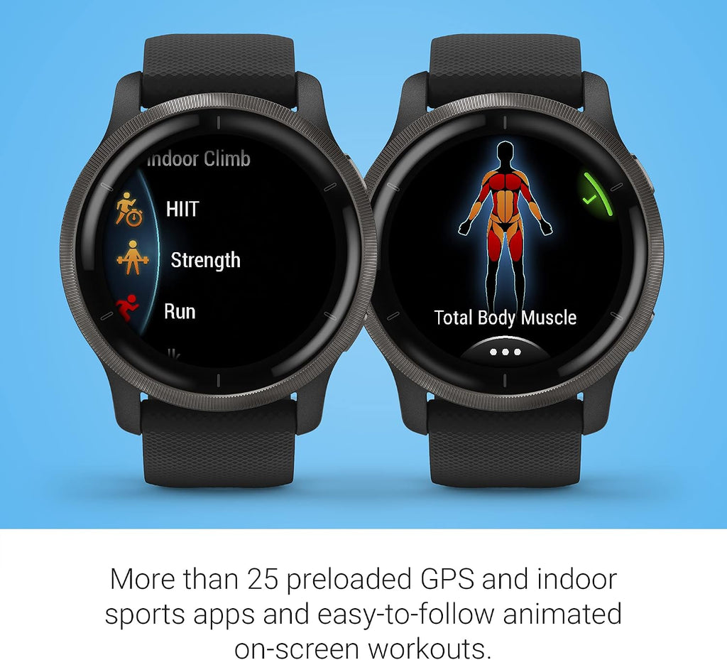 Garmin Venu 2, GPS Smartwatch with Advanced Health Monitoring and Fitness Features, Slate Bezel with Black Case and Silicone Band , 27.9 mm (Renewed)