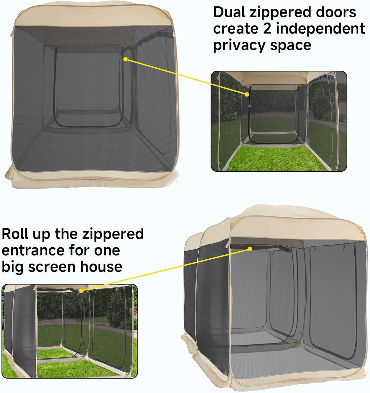 Alvantor® Screen House Room 2024 Upgraded 2 in 1 Screen Tent PoP Up Gazebo® with Mesh Mosquito Netting, Sun Shade Outdoor Canopy for Patio, Camping, Backyard and Outside Activities- 12' x 7.5', Beige