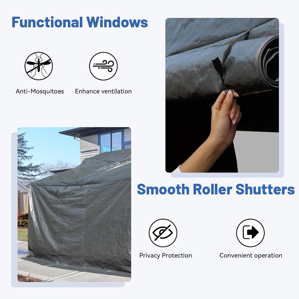 10 x 10 FT Outdoor Gazebo Cover for Hardtop Gazebos, Universal Winter Gazebos Cover with Sidewalls and Mesh Window, All-Season Used - Grey(Gazebo Not Included)