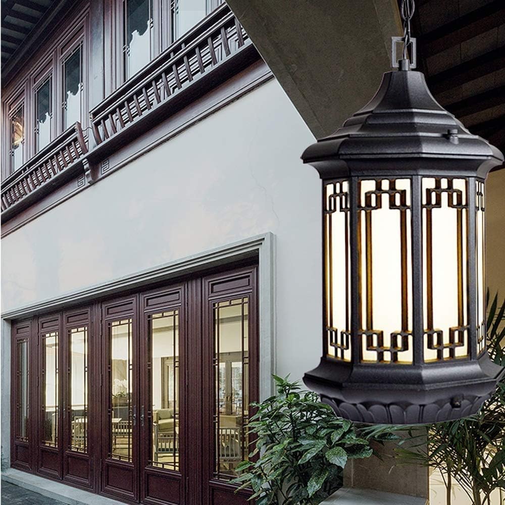 Ip55 Outdoor External Aluminum Chandelier Ceiling Lamp with Frosted Glass Lantern Decoration Patio Garden Pavilion Grape Rack Balcony Hanging Lamp Flush Mount Light