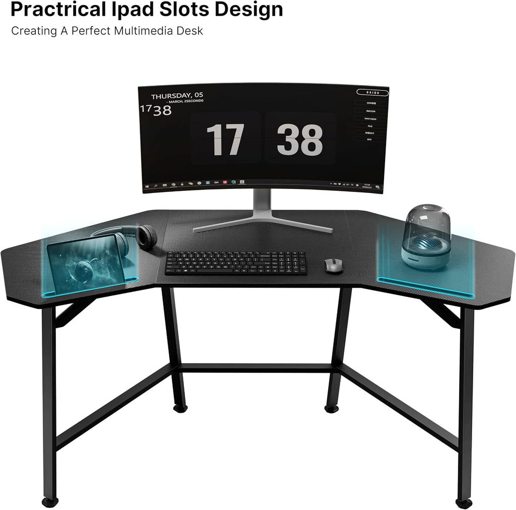 EUREKA ERGONOMIC Gaming Desk Wing-Shaped Desks,63 inch Computer Desk Table for Work Home Office,Ergonomic Studio Desk Gamer Workstation for Live & Streamer with Mousepad,Black