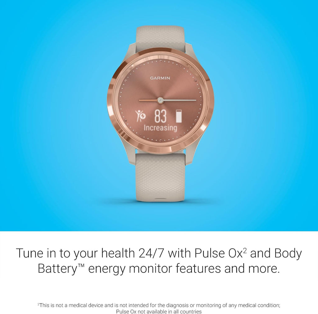 Garmin Hybrid Smartwatch with Real Watch Hands and Hidden Color Touchscreen Displays, Rose Gold with Light Sand case and Band, 39mm, 010-02238-02