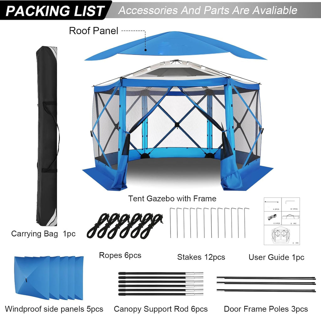 COBIZI 12x12 FT Pop Up Canopy Stargazing Tent, Gazebos On Clearance with Removable Roof, Screened in Gazebo, Screen Tents Portable carpas para Patio for Outdoor Camping,Backyard, Garden, Blue(Pro)