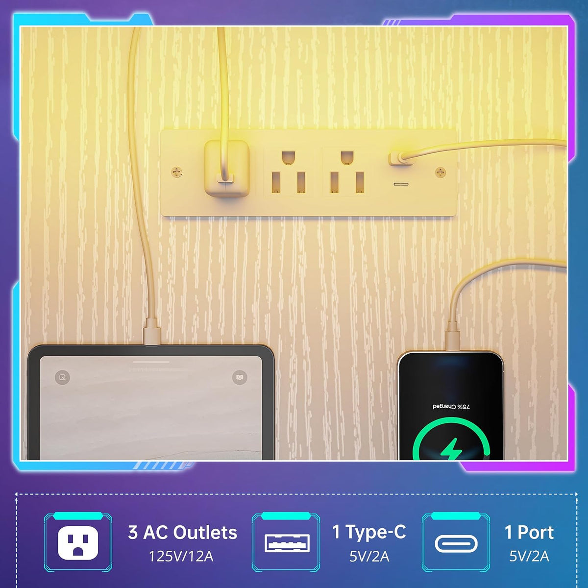 DurayLoly White Desk with Shelves & Hooks, 63.5' L Shaped Computer Desk with Monitor Stand & Power Outlets & LED Lights and Printer Space for Home Office, Bedroom, White