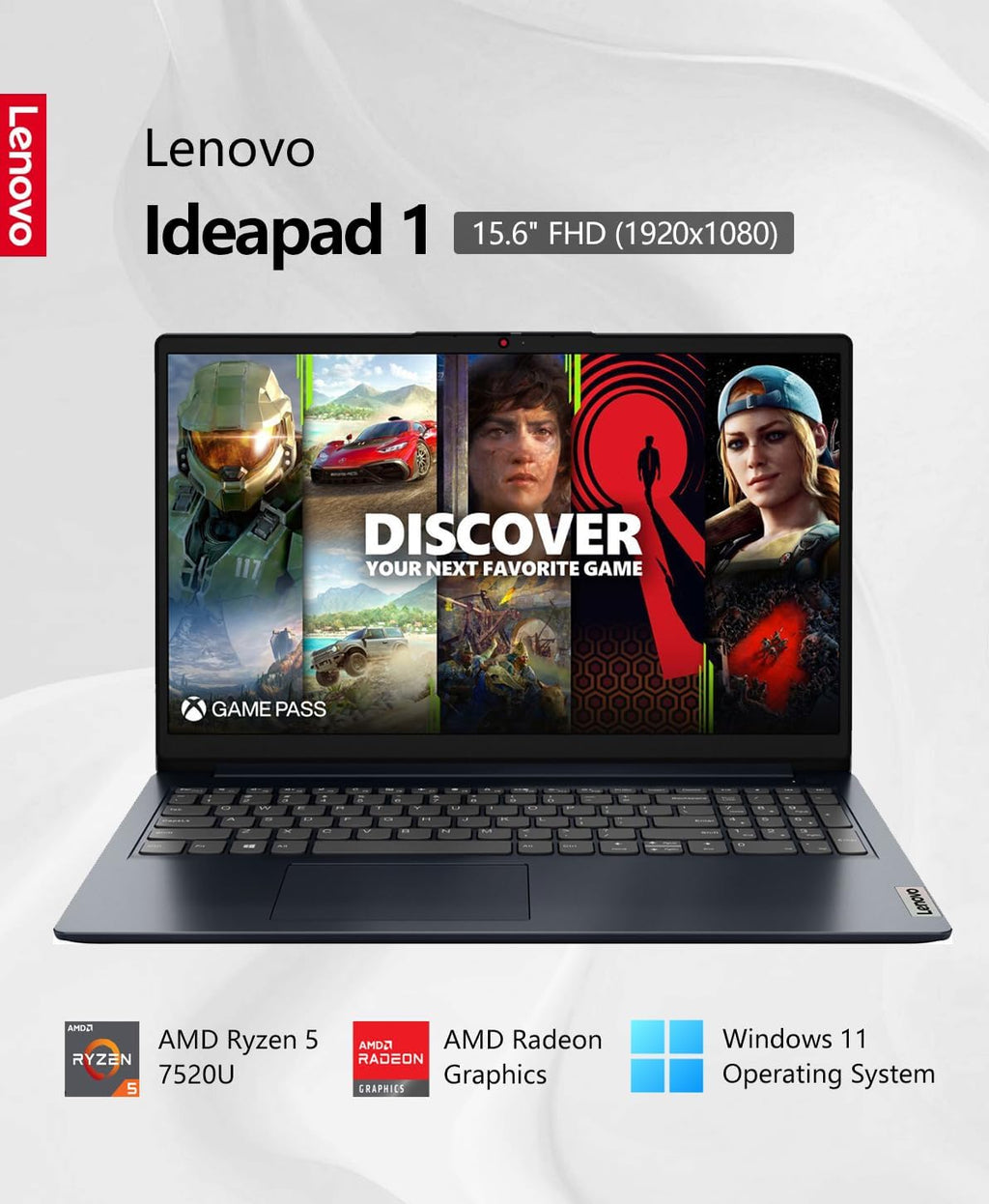 Lenovo Ideapad 1 Laptop, 15.6' FHD (1920x1080) IPS 300nits Anti-Glare Display, Touch, Ryzen 5 7520U, 8GB RAM, 1TB Storage, AMD Radeon Graphics, HDMI, Windows 11, HDMI, Abyss Blue