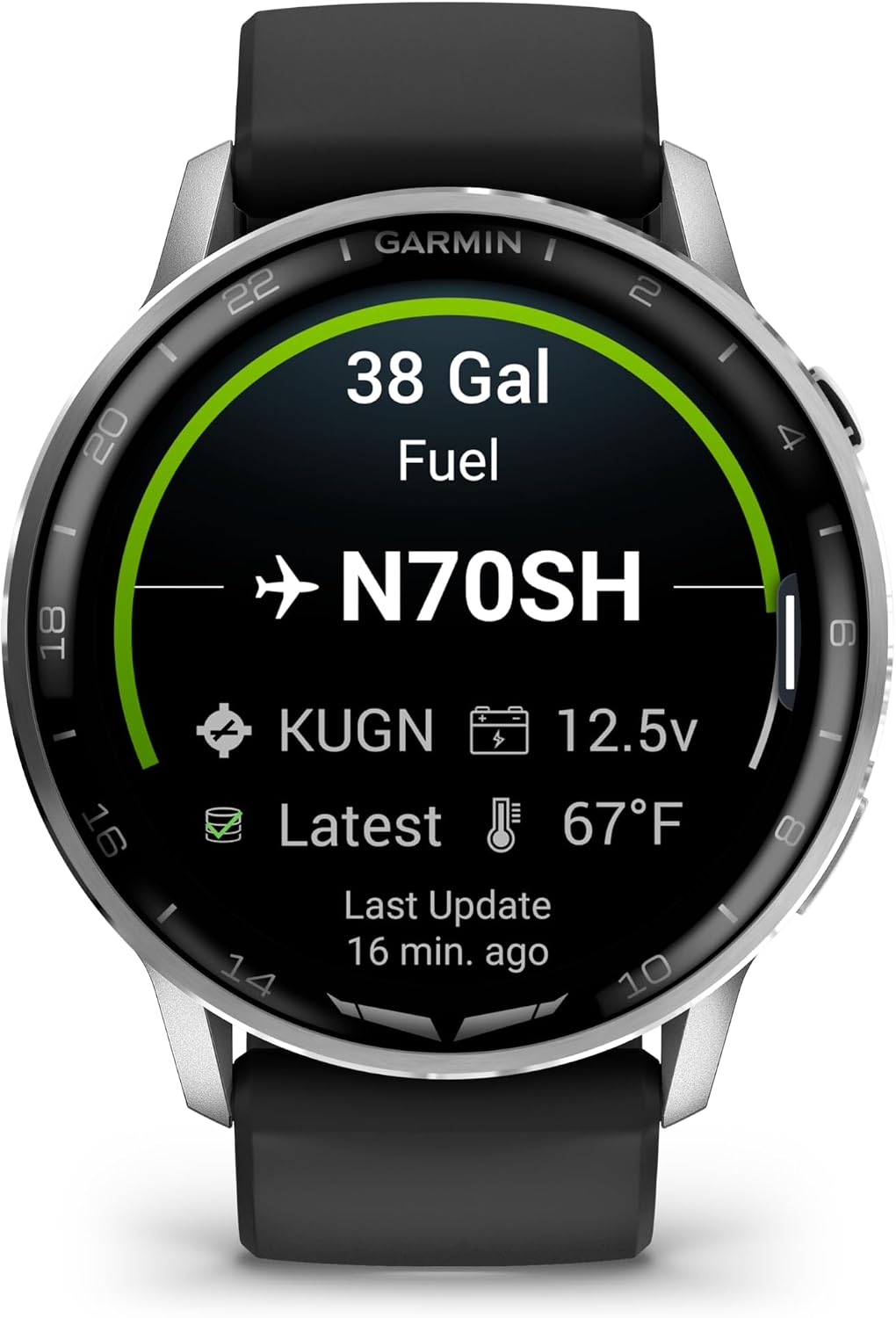 Garmin D2™ Air X15, Versatile Aviator Smartwatch with GPS, LED Flashlight, Health and Fitness Features, Aviation Weather, Built-in Microphone/Speaker, Silver with Black Silicone Band