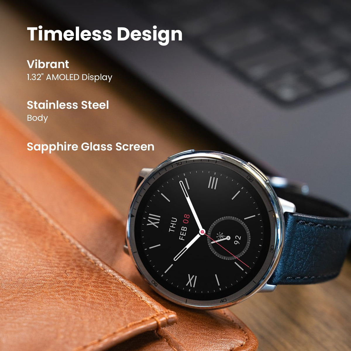 Amazfit Active 2 Premium Smart Watch Fitness Tracker (Round) for Android & iPhone, 10 Day Battery, Water Resistant, GPS Maps, Heart & Sleep Monitor, HYROX Mode, Sapphire Glass, Leather + Sport Strap
