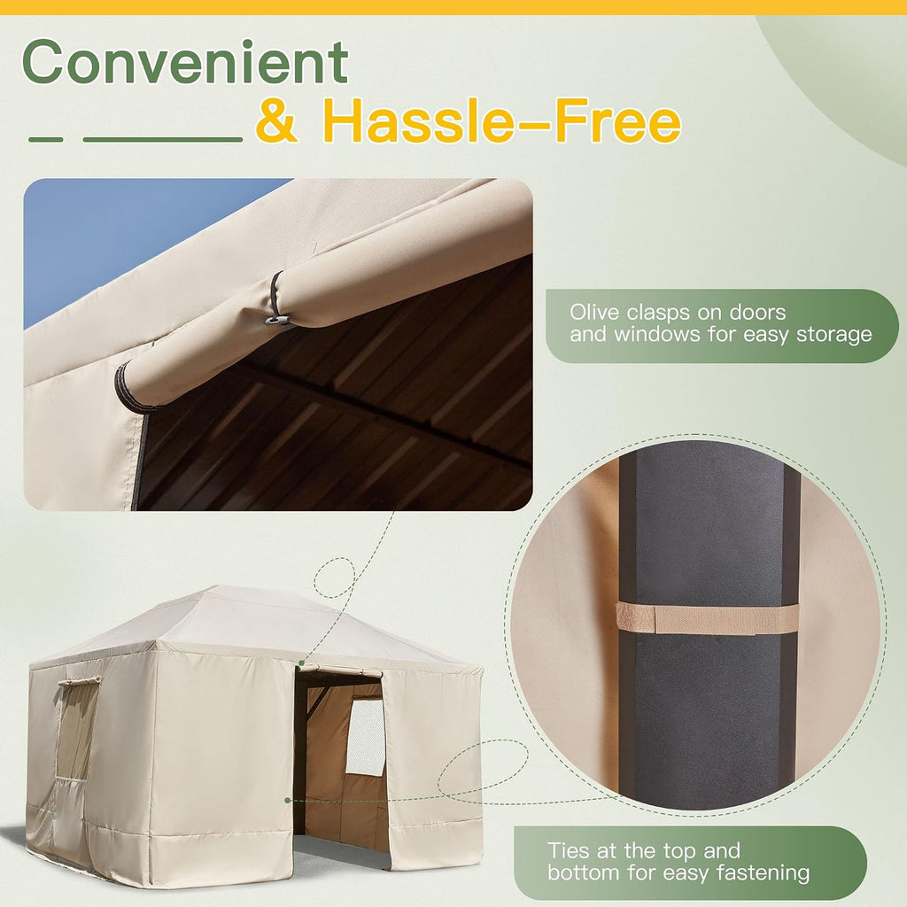 MELLCOM Winter Gazebo Cover for 10×13 Hardtop Gazebo, Accessories for All Seasons, with Mesh Screens and Doors and Windows