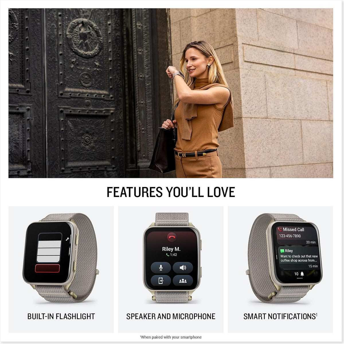 Garmin® Venu® X1, Thin and Lightweight GPS Smartwatch, AMOLED Display, Advanced Health and Fitness Features, Soft Gold with Titanium Caseback and French Gray ComfortFit Nylon Band