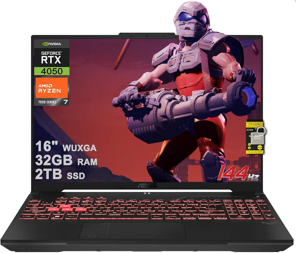 ASUS TUF Gaming A16 Laptop 16' WUXGA 144Hz AMD 6-core Ryzen 7 7445HS 32GB DDR5 2TB SSD GeForce RTX 4050 (Up to 194 AI Tops) RGB Backlit USB4 AI Noise Cancelation Wi-Fi6 Win11 ICP Hub